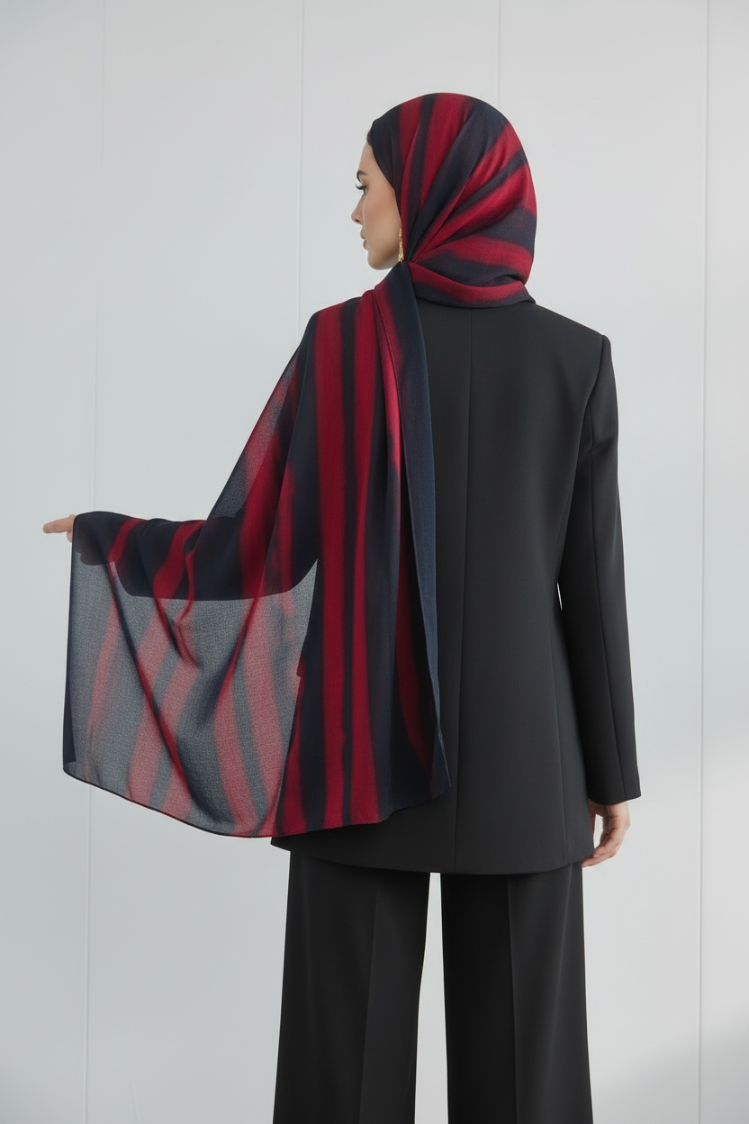 Urban Veil - Crimson Shadow Premium Modal Hijab - Back View