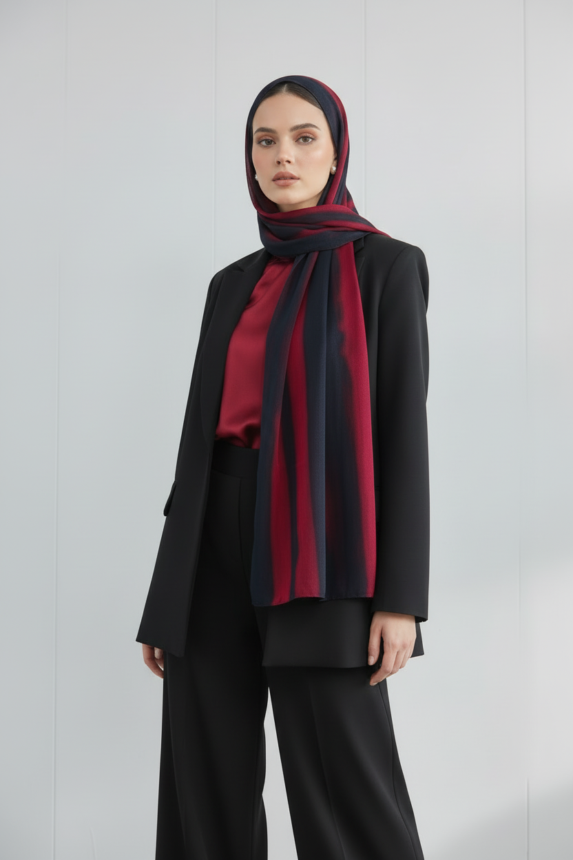 Urban Veil - Crimson Shadow Premium Modal Hijab - Front View