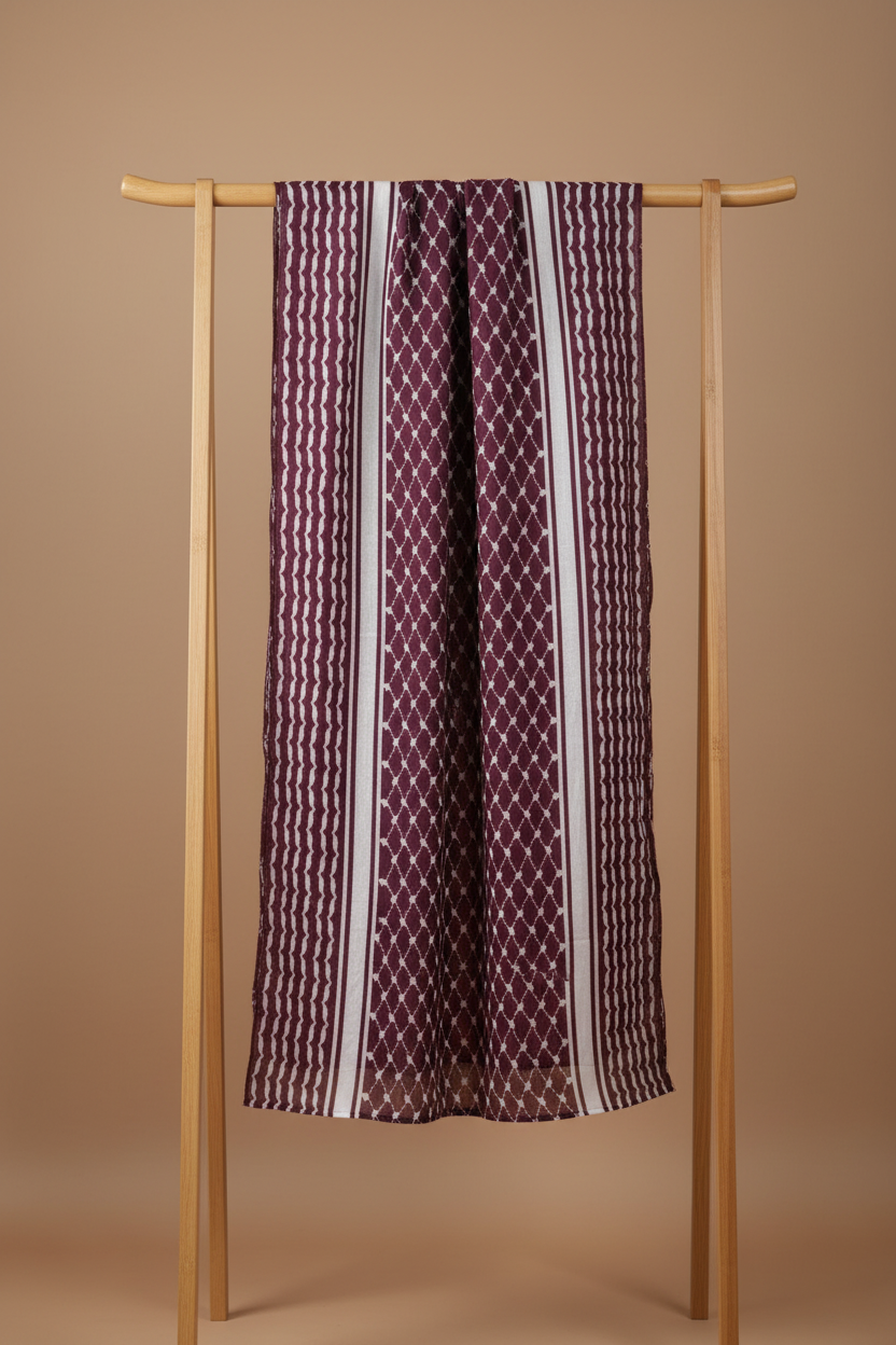 Urban Veil - Kiffayah Premium Printed Modal Hijab - Burgundy Display