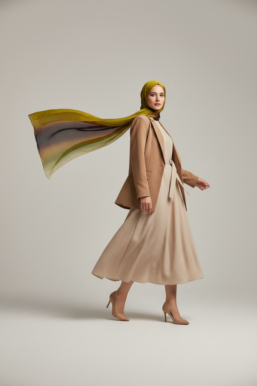 Urban Veil - Olive Amber Premium Printed Modal Hijab - Flowing Style