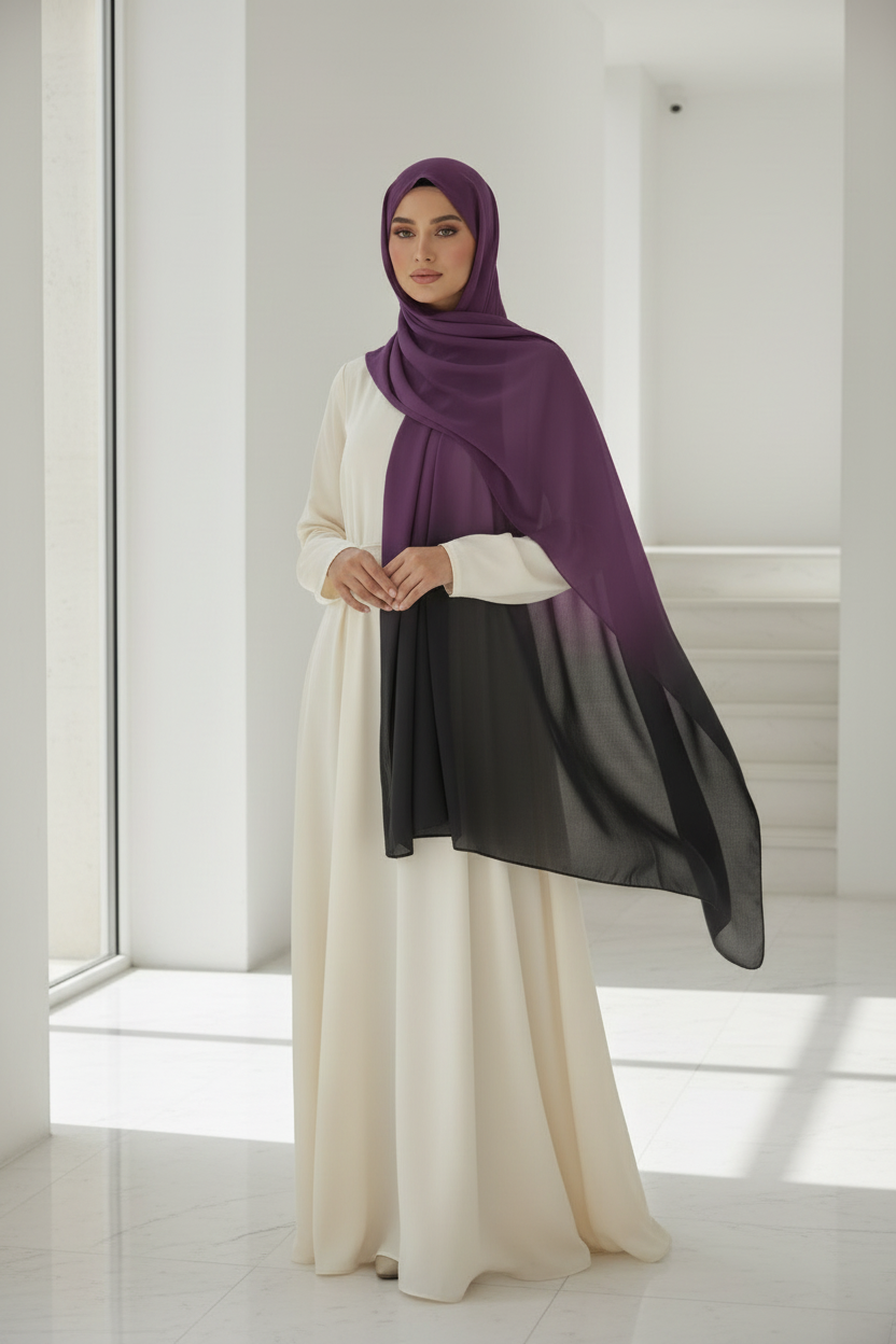Urban Veil - Ombre Modal Hijab - Dark Purple Black Model