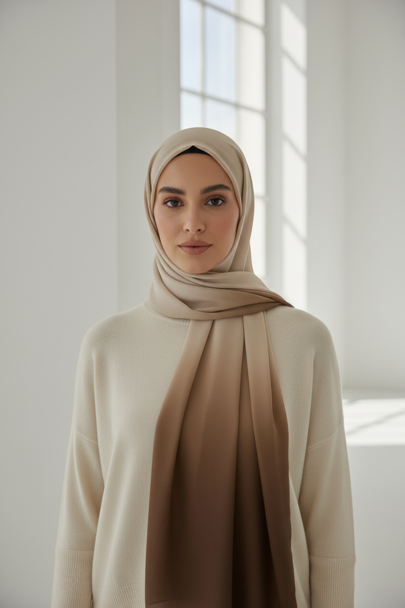 Urban Veil - Ombre Modal Hijab - Khaki Black Model
