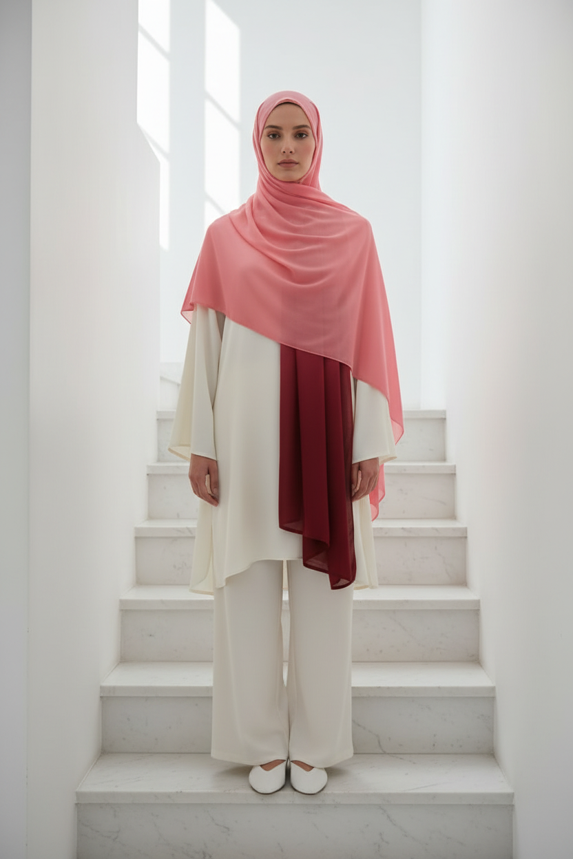Urban Veil - Ombre Modal Hijab - Pink Burgundy Model