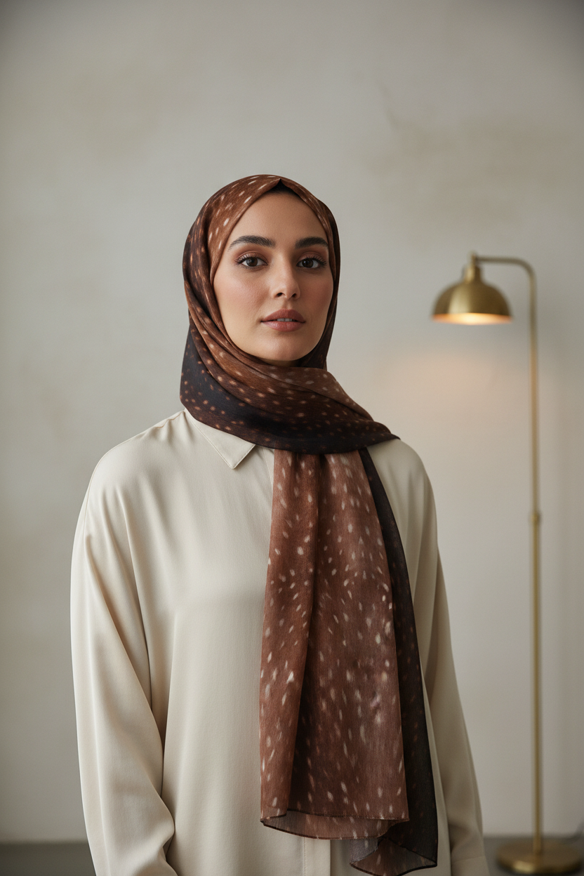 Urban Veil - Safari Bambi Premium Printed Modal Hijab - Model Wearing