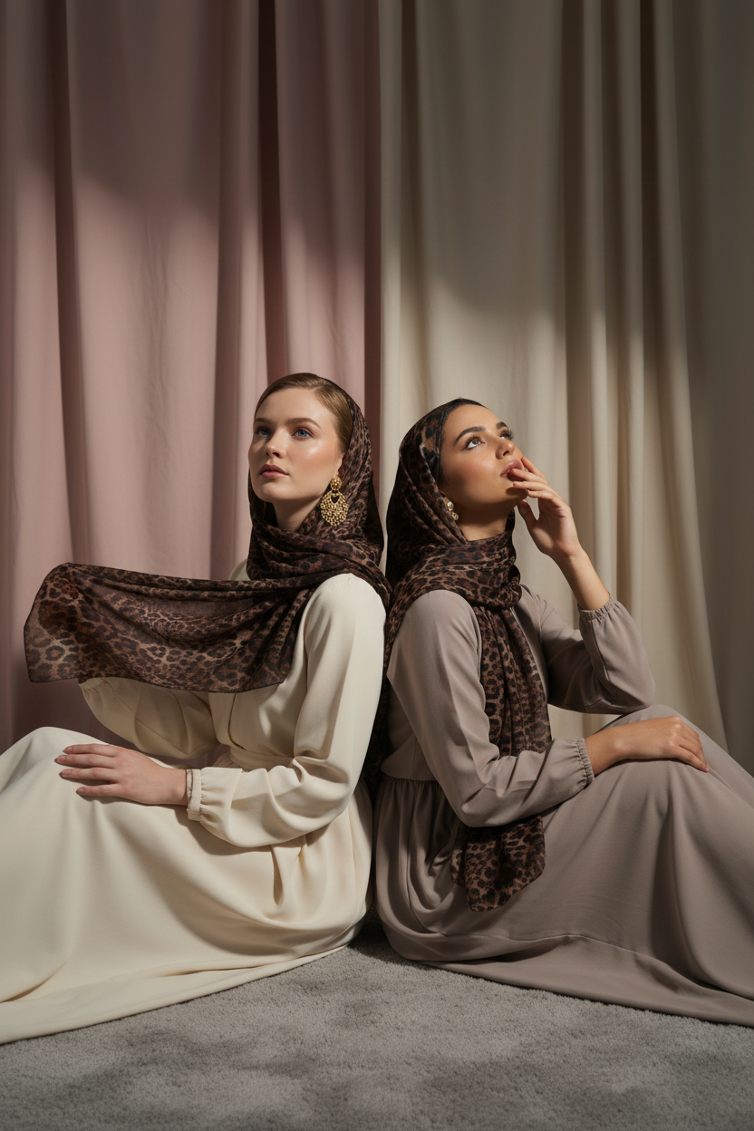 Urban Veil - Safari Cocoa Leopard Print Modal Hijab - Front View
