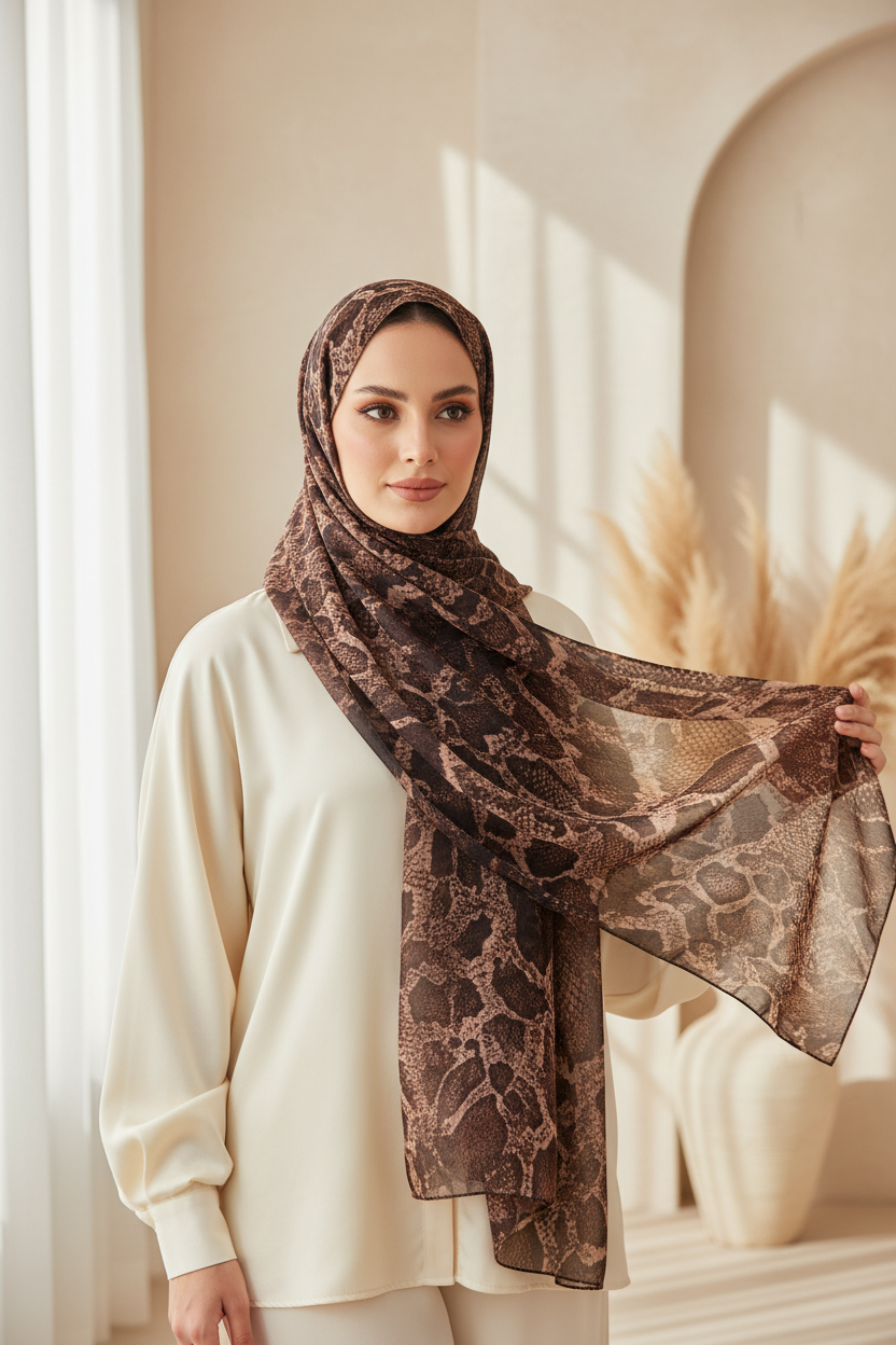 Urban Veil - Safari Sahara Python Premium Printed Modal Hijab - Model Wearing