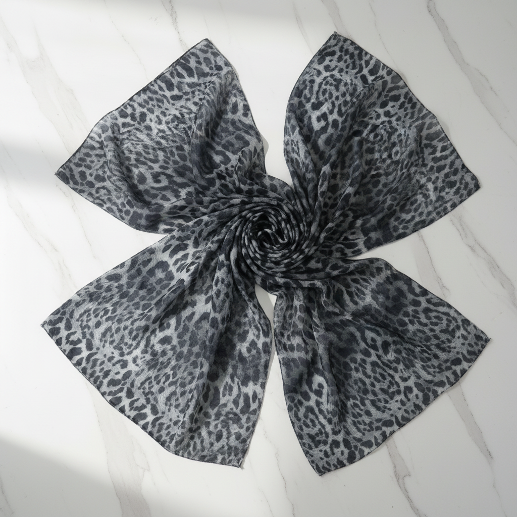 Urban Veil - Safari Snow Leopard Print Modal Hijab - Flat Lay