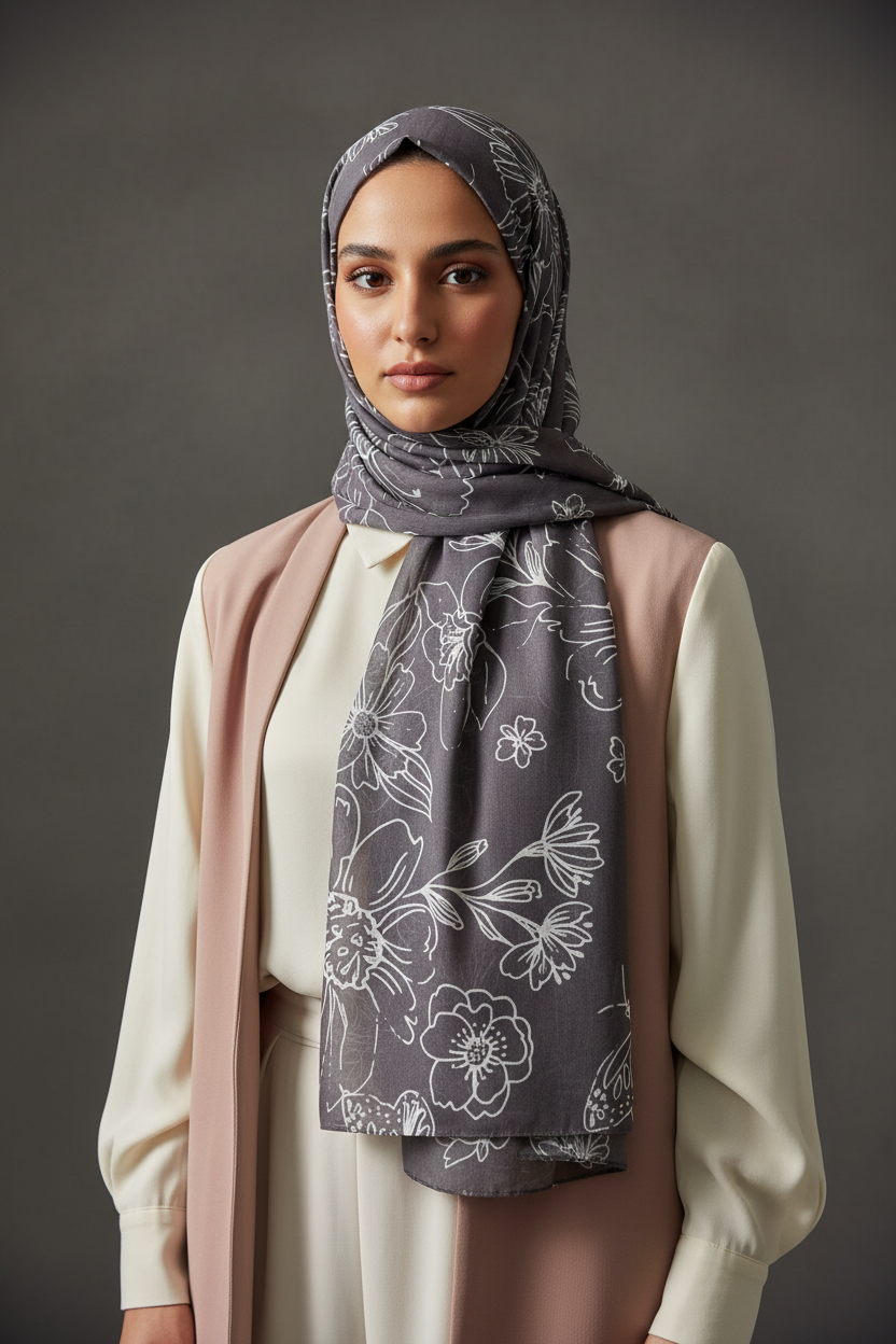 Urban Veil - Spring Capsule Collection Premium Printed Modal Hijabs - Charcoal Bloom