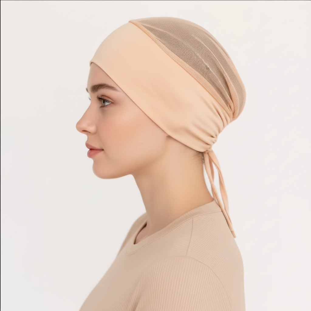 Urban Veil - Tie Back Undercap With Mesh Back - Peachy Cream