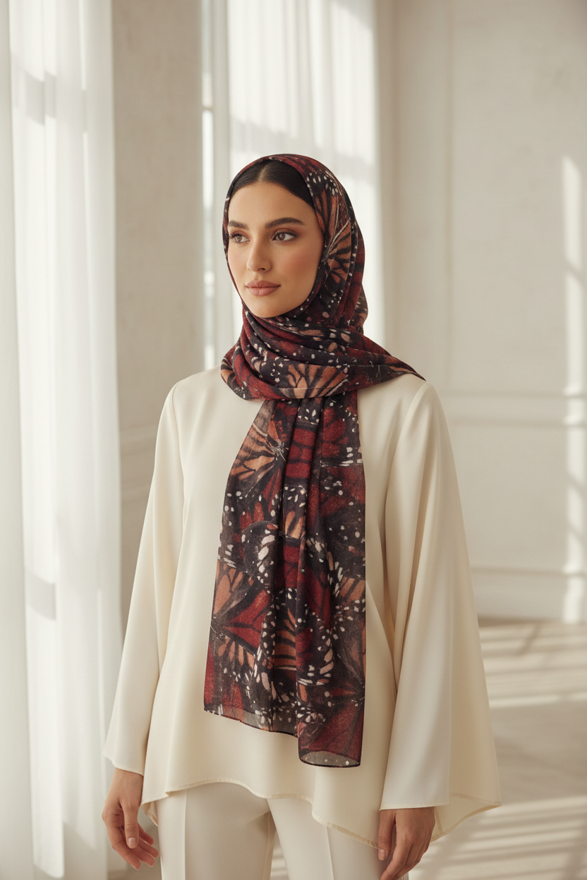 Urban Veil - Velvet Monarch Premium Printed Modal Hijab - Model Wearing