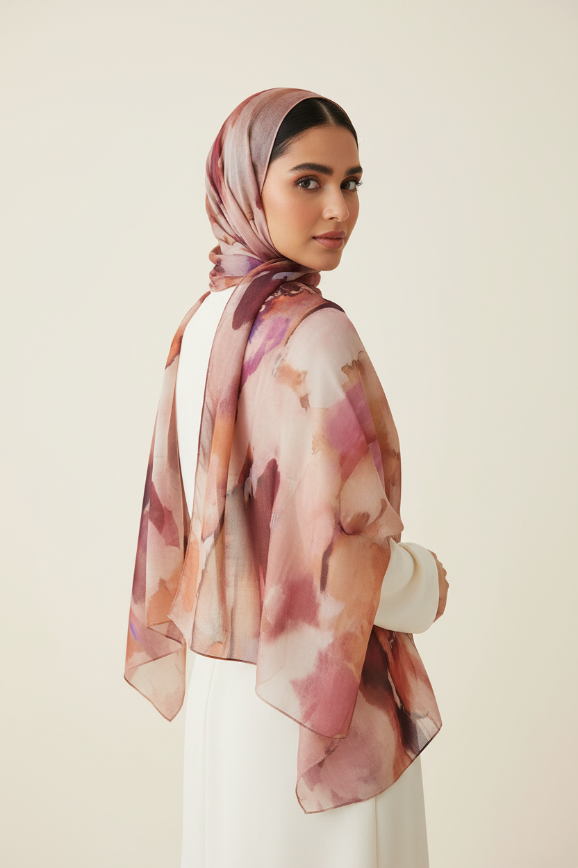 Urban Veil - Water Color Bloom Modal Hijab - Back View