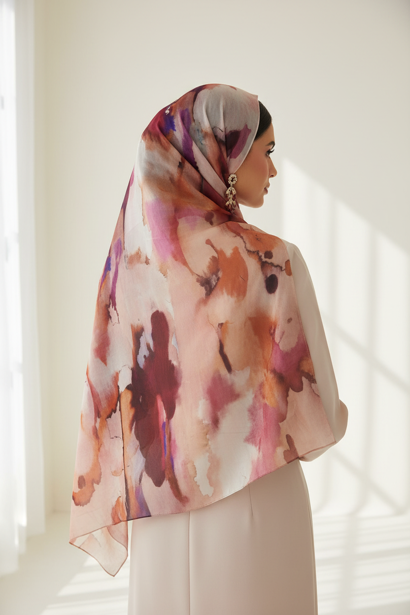 Urban Veil - Water Color Bloom Modal Hijab - Model Back View
