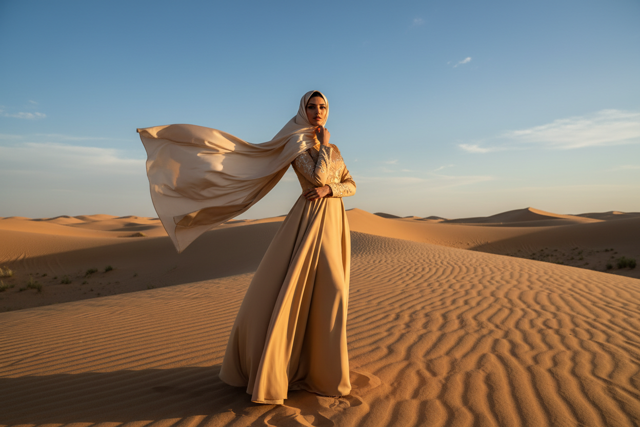 arab model in the dessert wearing hijab