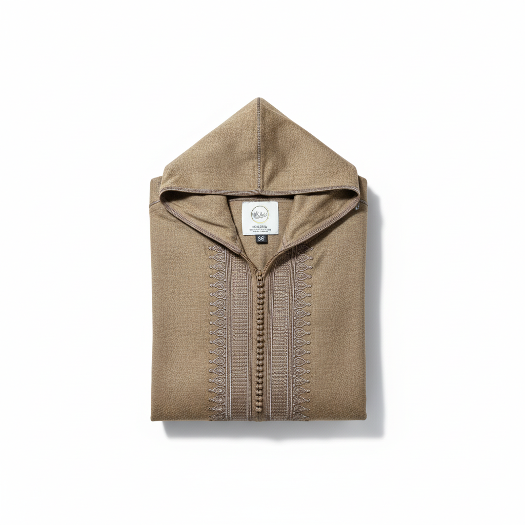 Beige Hooded Djellaba Flat Lay