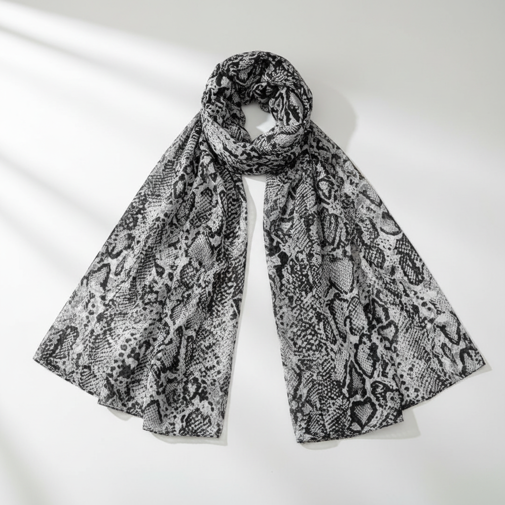 Black White Snake Print Hijab Display