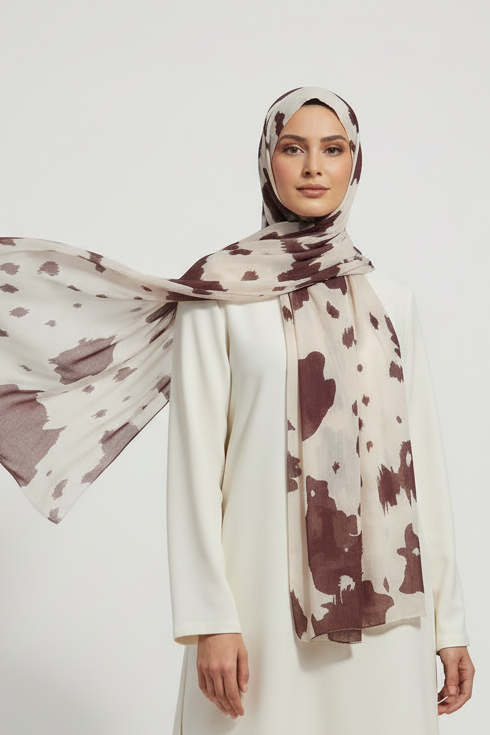 Urban Veil - Cocoa Drift Premium Printed Modal Hijab