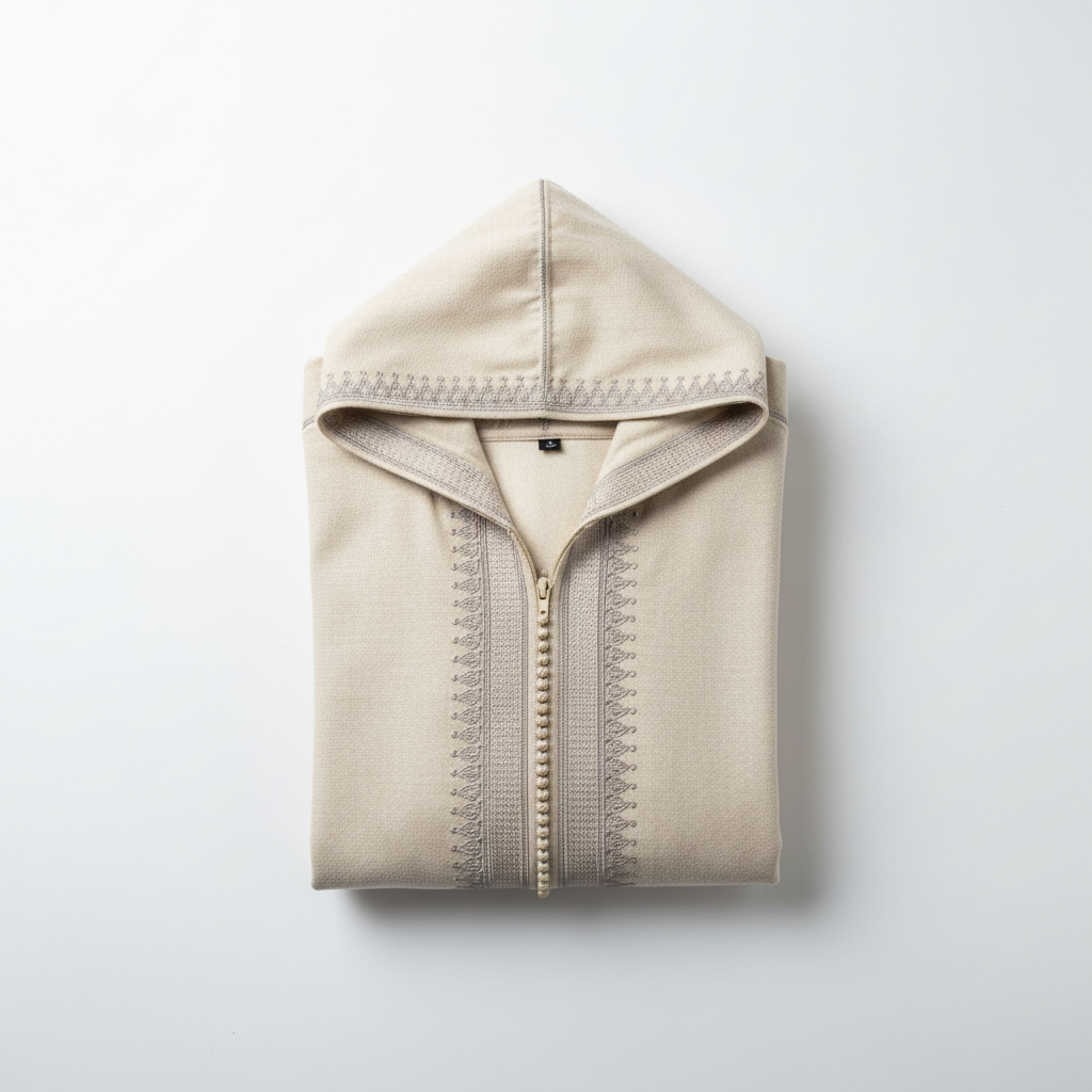 Cream Hooded Djellaba Flat Lay