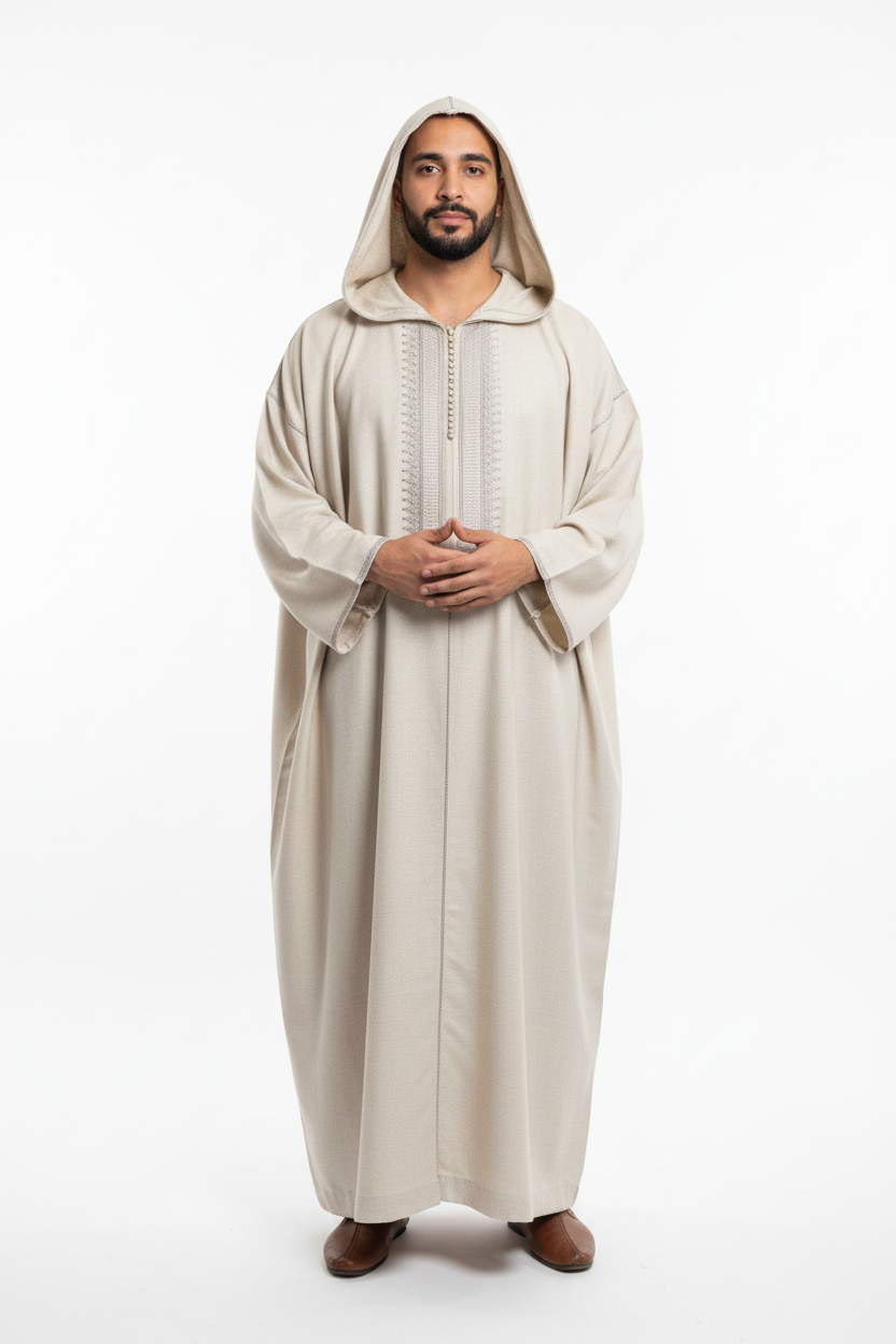 Cream Hooded Djellaba Model