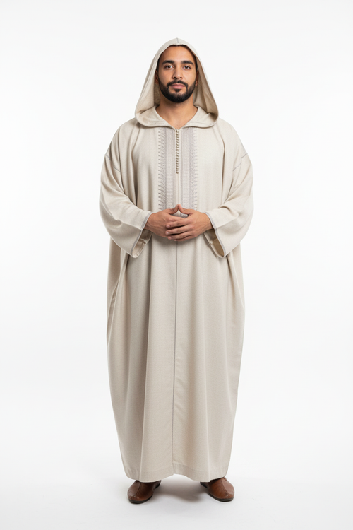 Cream Hooded Djellaba Model