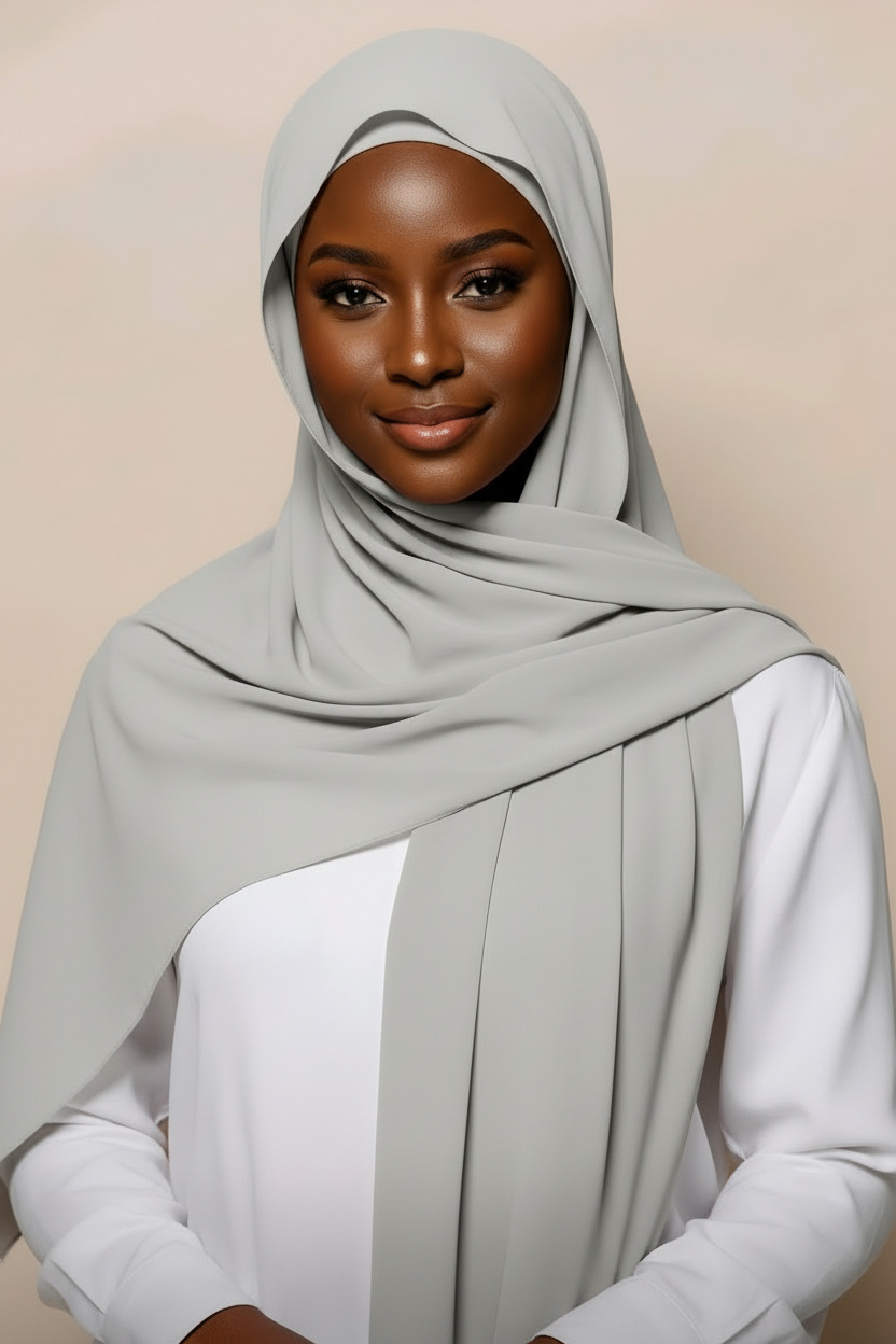 Grey Hijab - Over Shoulder Drape Style