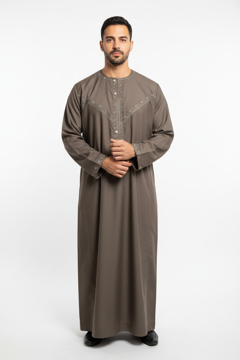 hikayat-heritage-thobe-brown-taupe-front-view