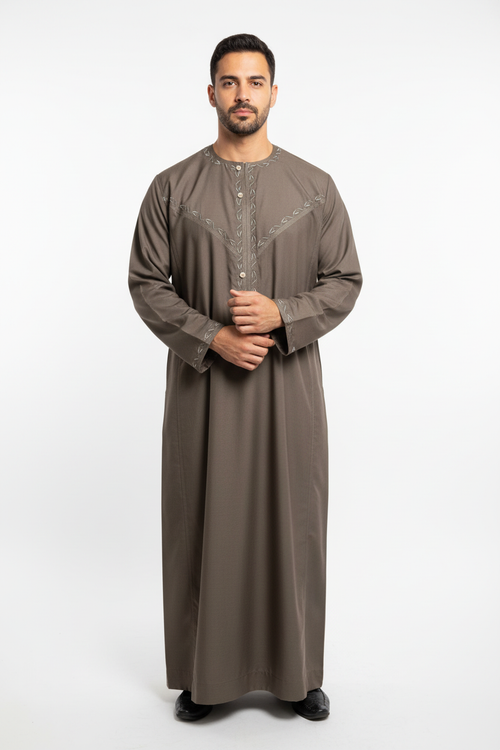 hikayat-heritage-thobe-brown-taupe-front-view