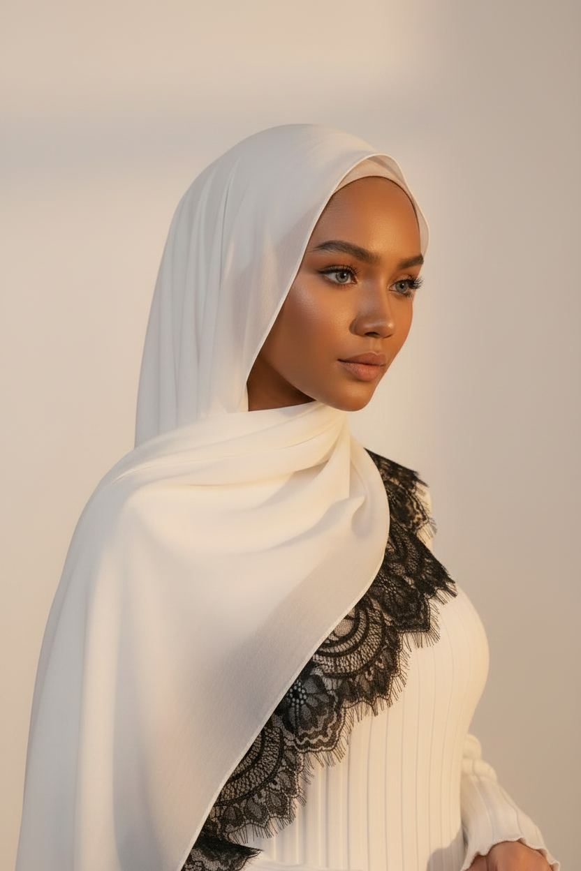 Lace Modal Hijab - Dark Skin Arabic Model