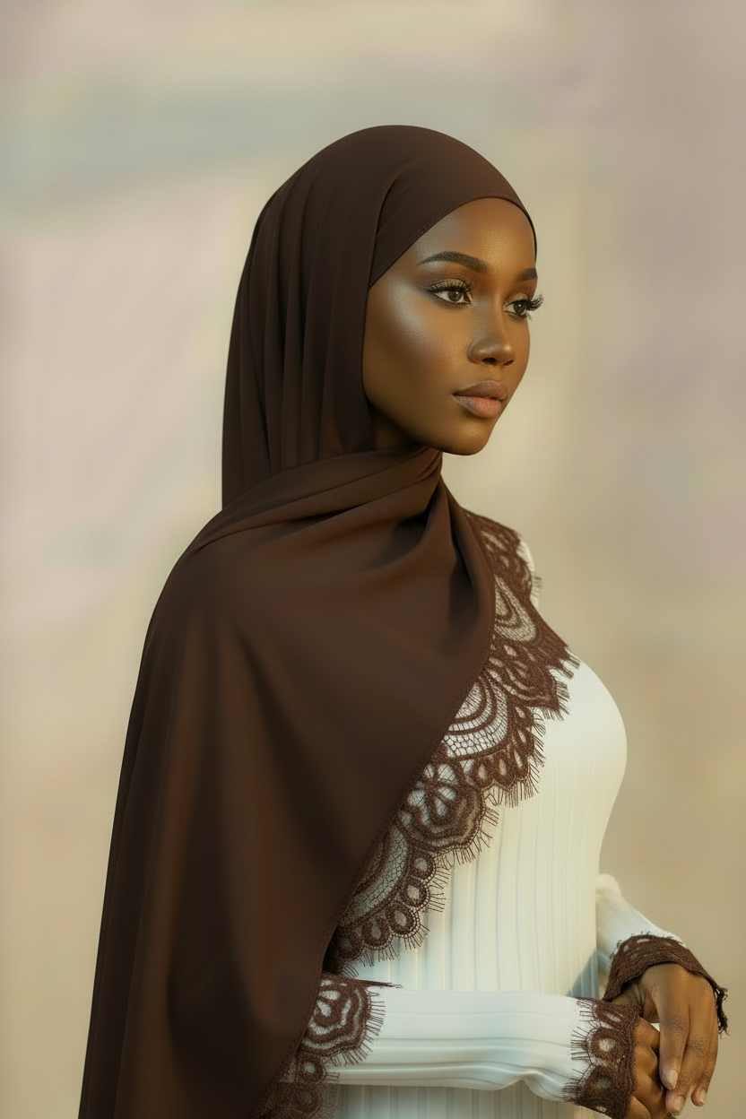 Lace Modal Hijab - Minimal Makeup Caramel Model