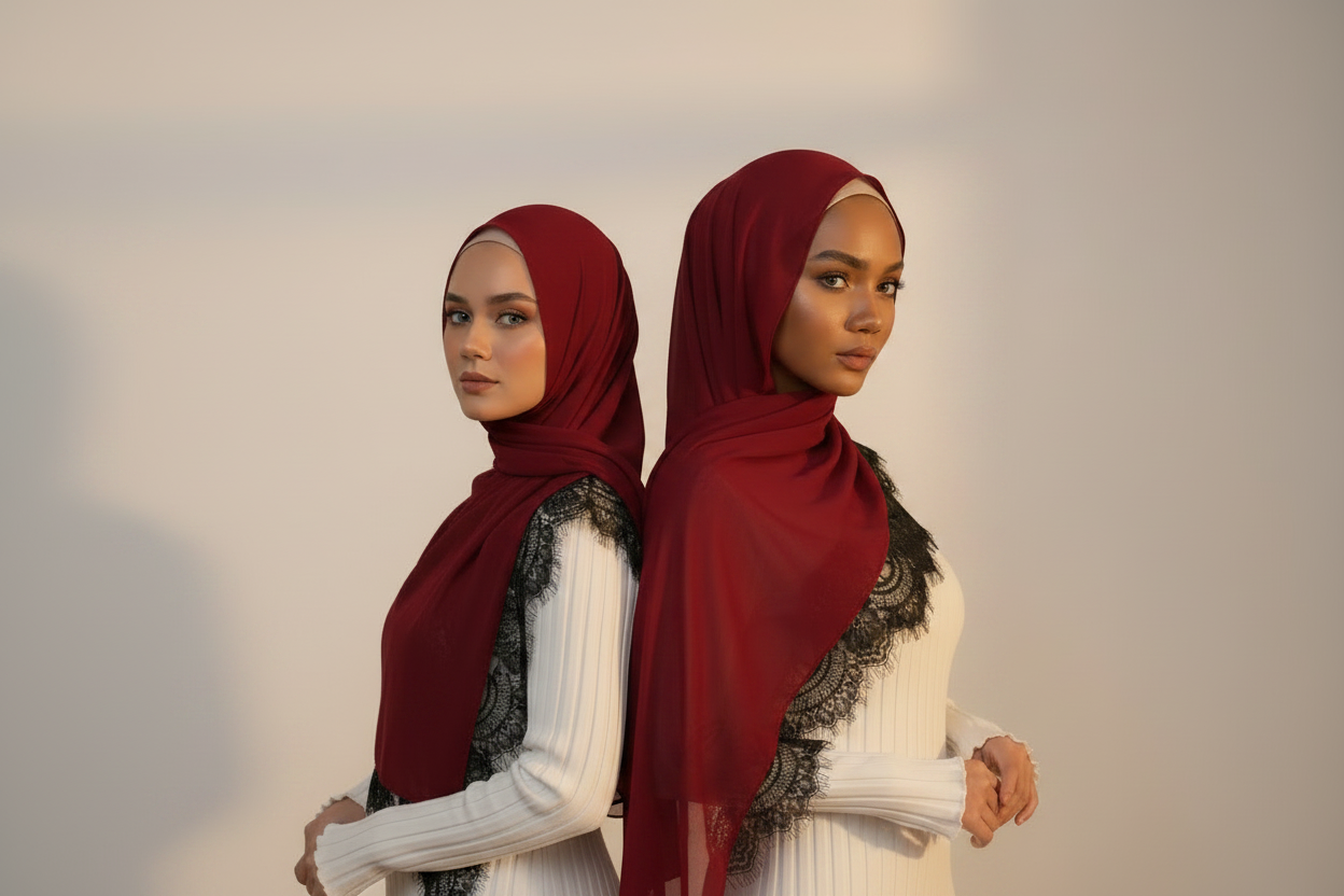 Lace Modal Hijab - Red