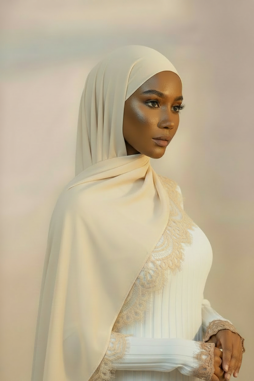 Lace Modal Hijab - Sandy Beige Dark Model