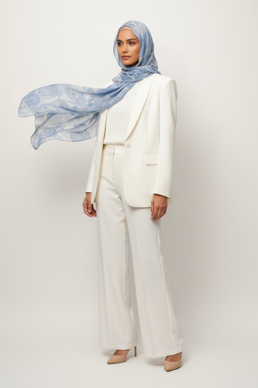 Sky Bloom different Arabic model ivory outfit