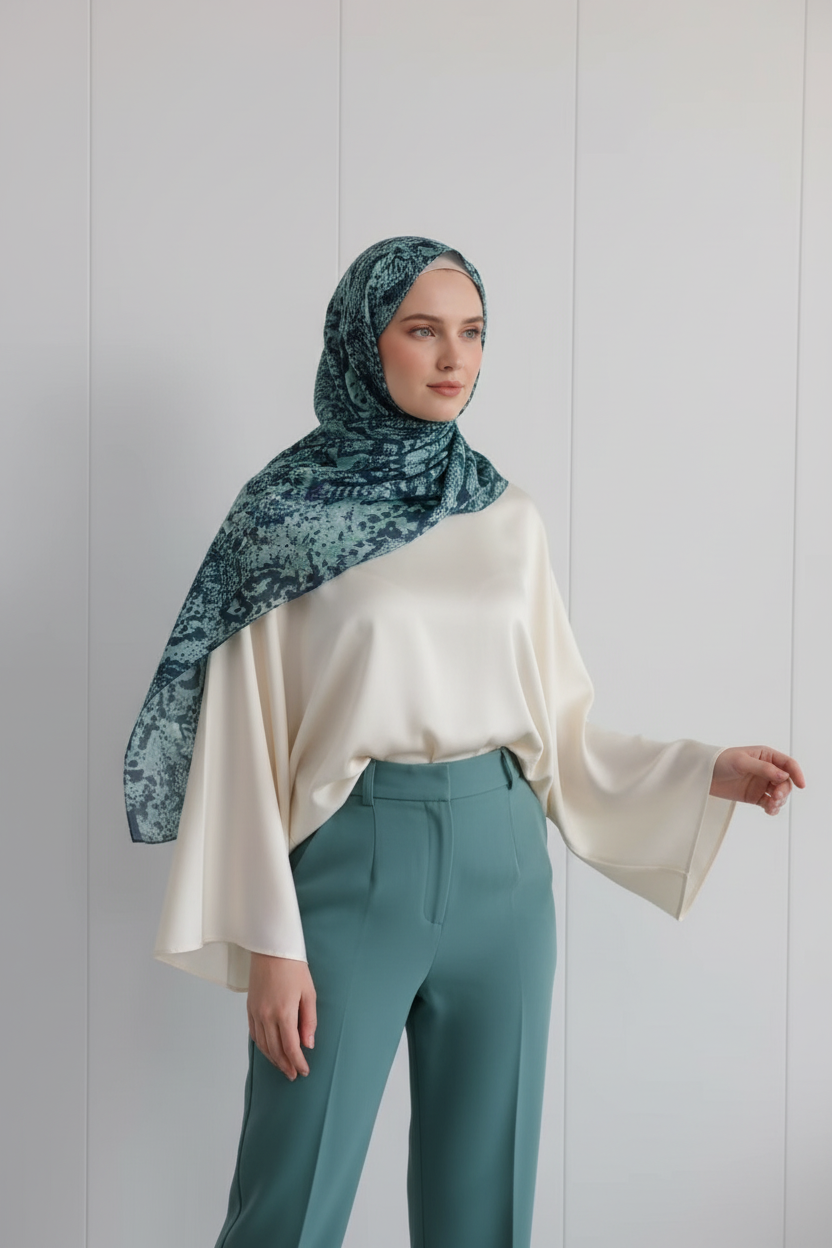 Teal Green Snake Print Hijab No Undercap